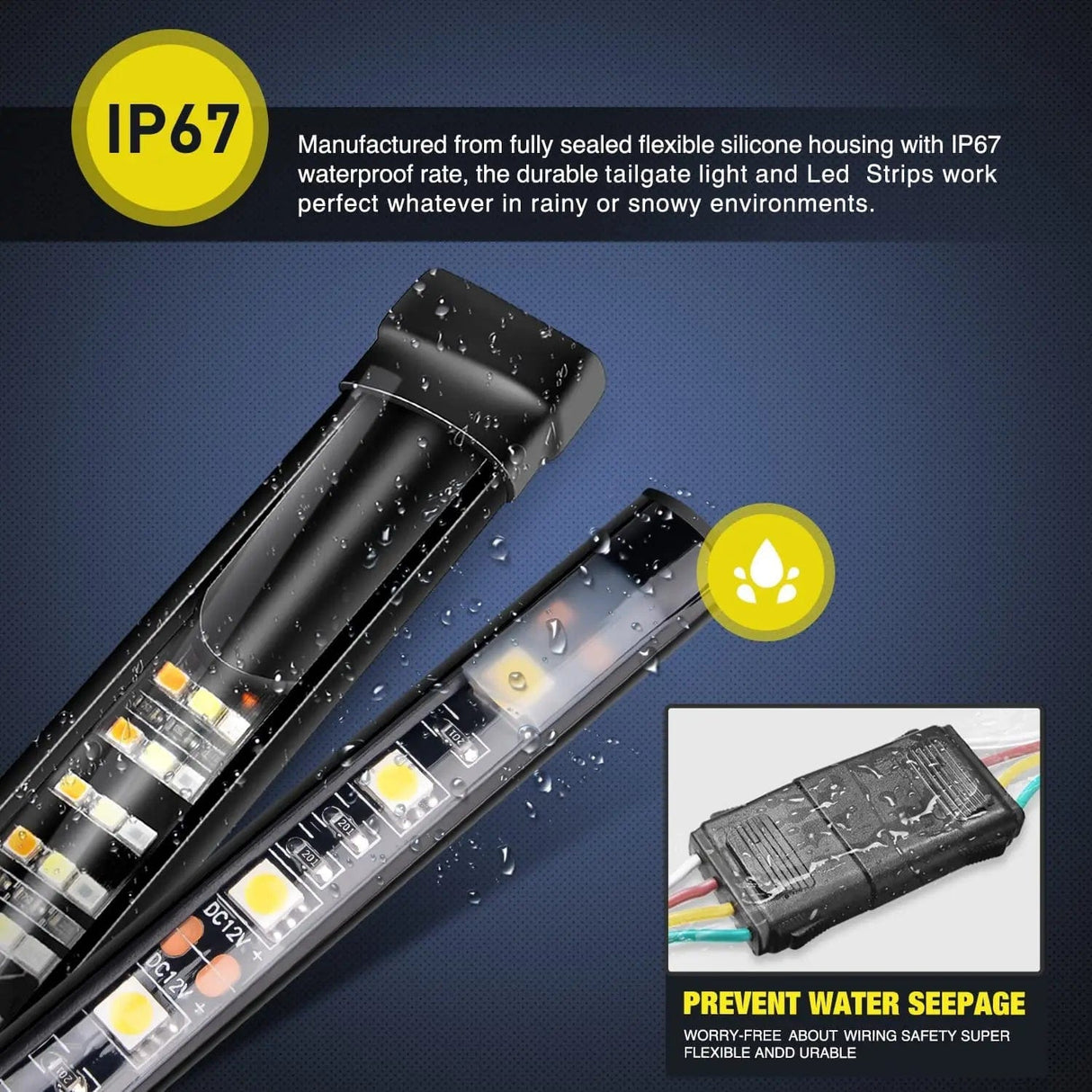 Led light Strip 60 Inch 504Leds Red White Amber Triple Row LED Tailgate Light Strip 4Way Y-Splitter 3PCS