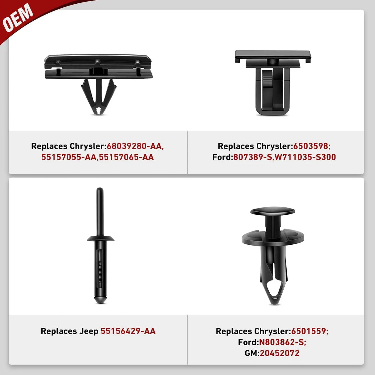 60 Pcs Fender Flare Rocker Moulding Clip Assortment 68039280-AA, 55156429-AA, 6503598, 6501559 Replacement for Jeep Wrangler Chrysler Ford GMC with 1 Fastener Remover Nilight