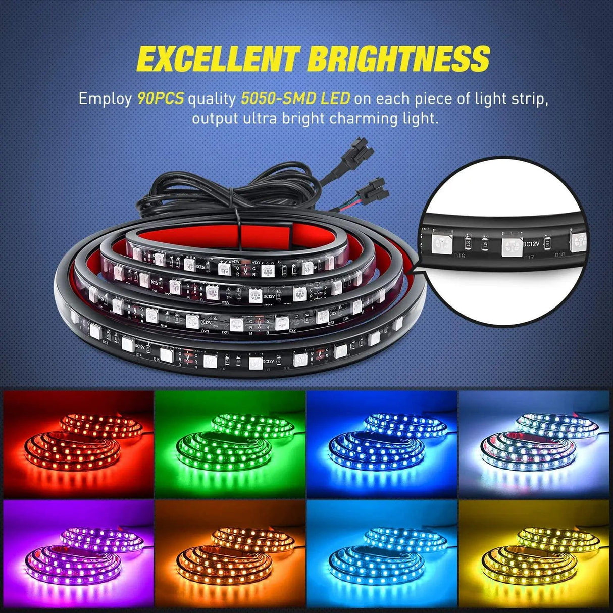 Led light Strip 60” 180Leds RGB RF Remote Control LED Bed Light Strip 2PCS