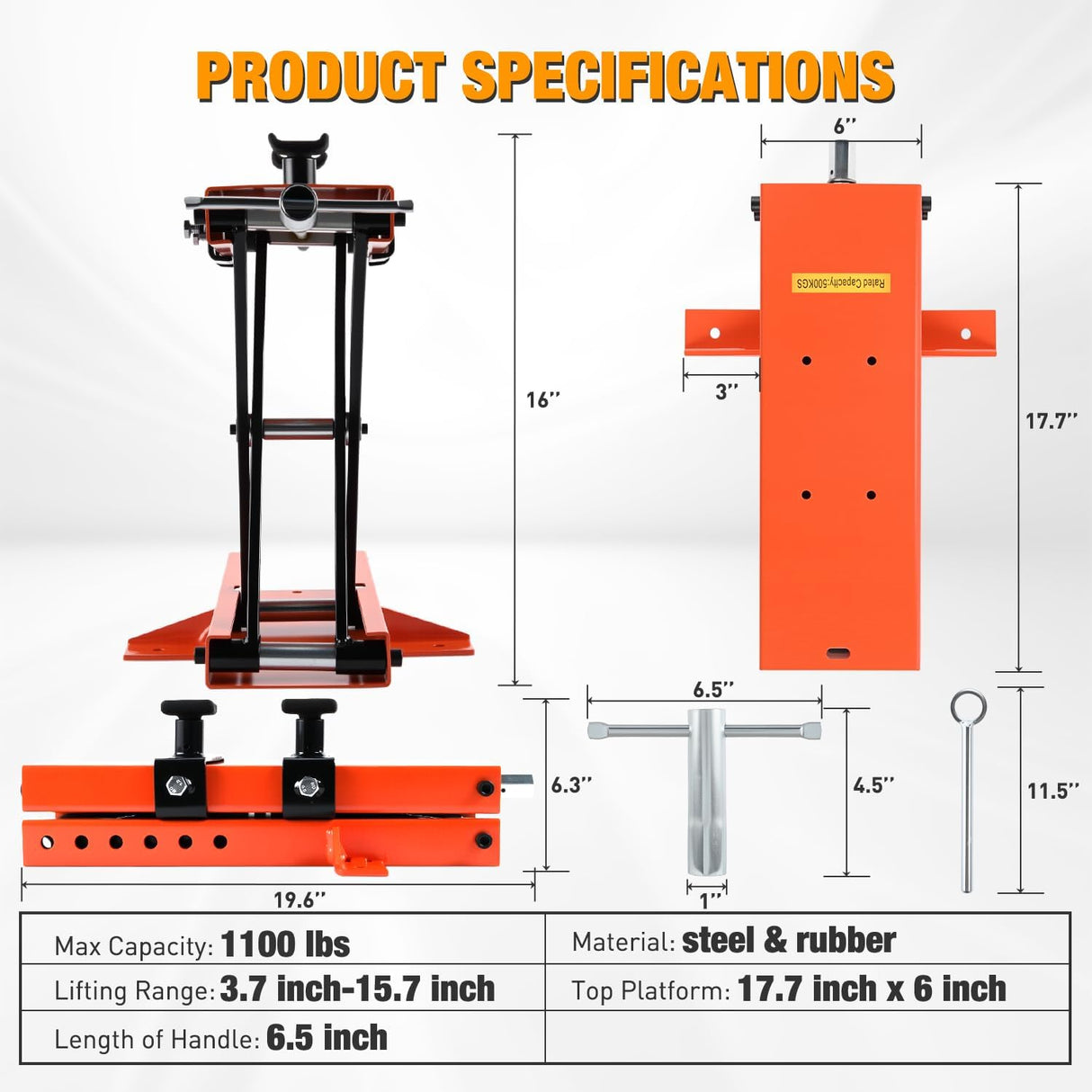 Motorcycle Lift 1100 LBS ATV Scissor Jacks with Saddle Safety Pin Crank Handle 3.7 Inch-15.7 Inch Hoist Stand Heavy Duty Steel Lifter Jack for Motorcycles Dirt Bike Garage Storage Repair Tool, Orange