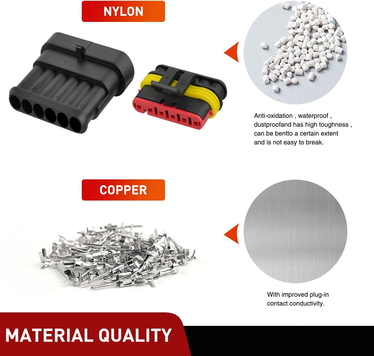 260PCS 6 Pin Electrical Connector Plug Male Female Terminal Wire Connector Nilight