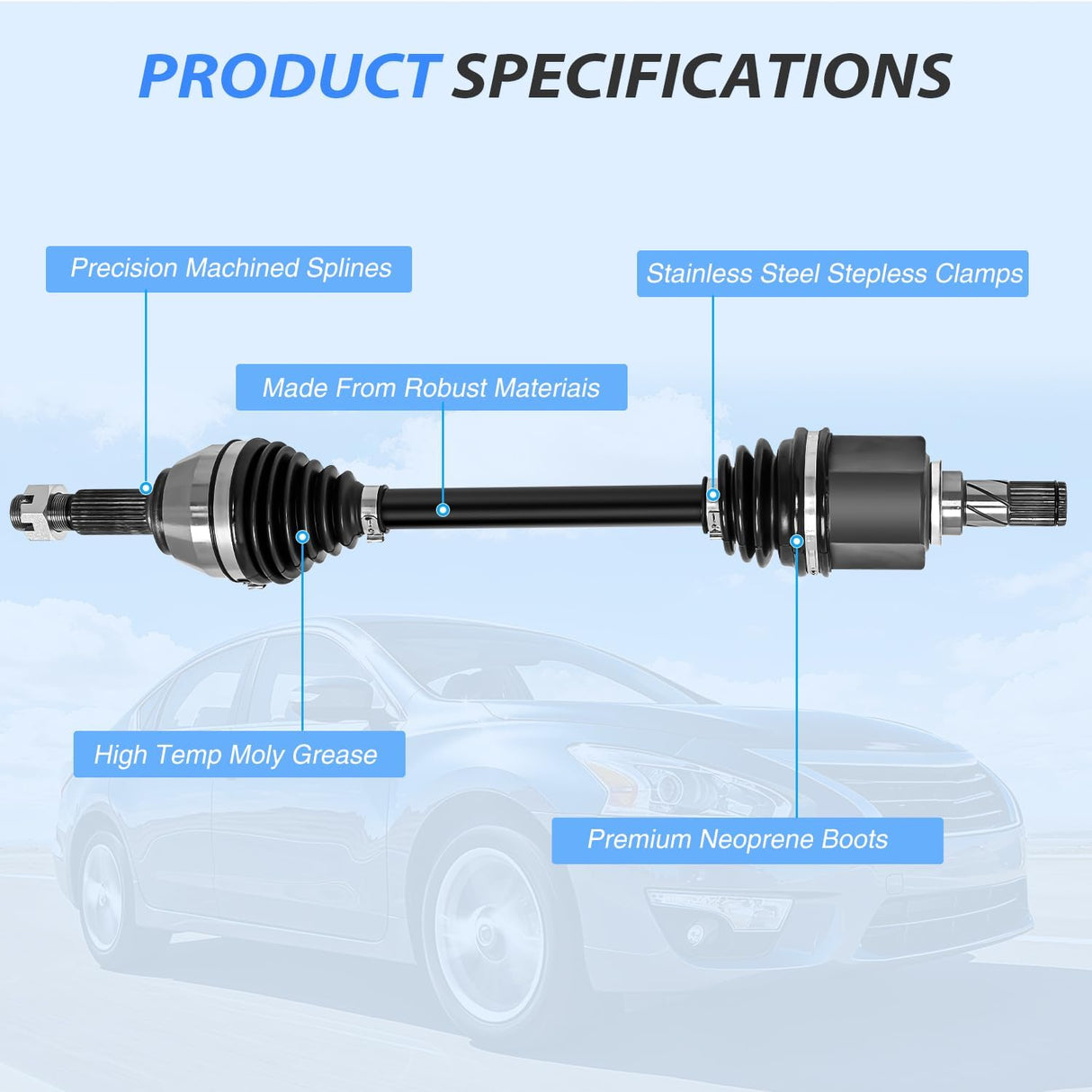 CV Axle Shaft Assembly Compatible with 2007 2008 2009 2010-2012 2013 Nissan Altima 2011-2013 Rogue 2014-2015 Rogue Select 2007-2012 Sentra Half-Shaft Assemblies Replacement Front Driver Side