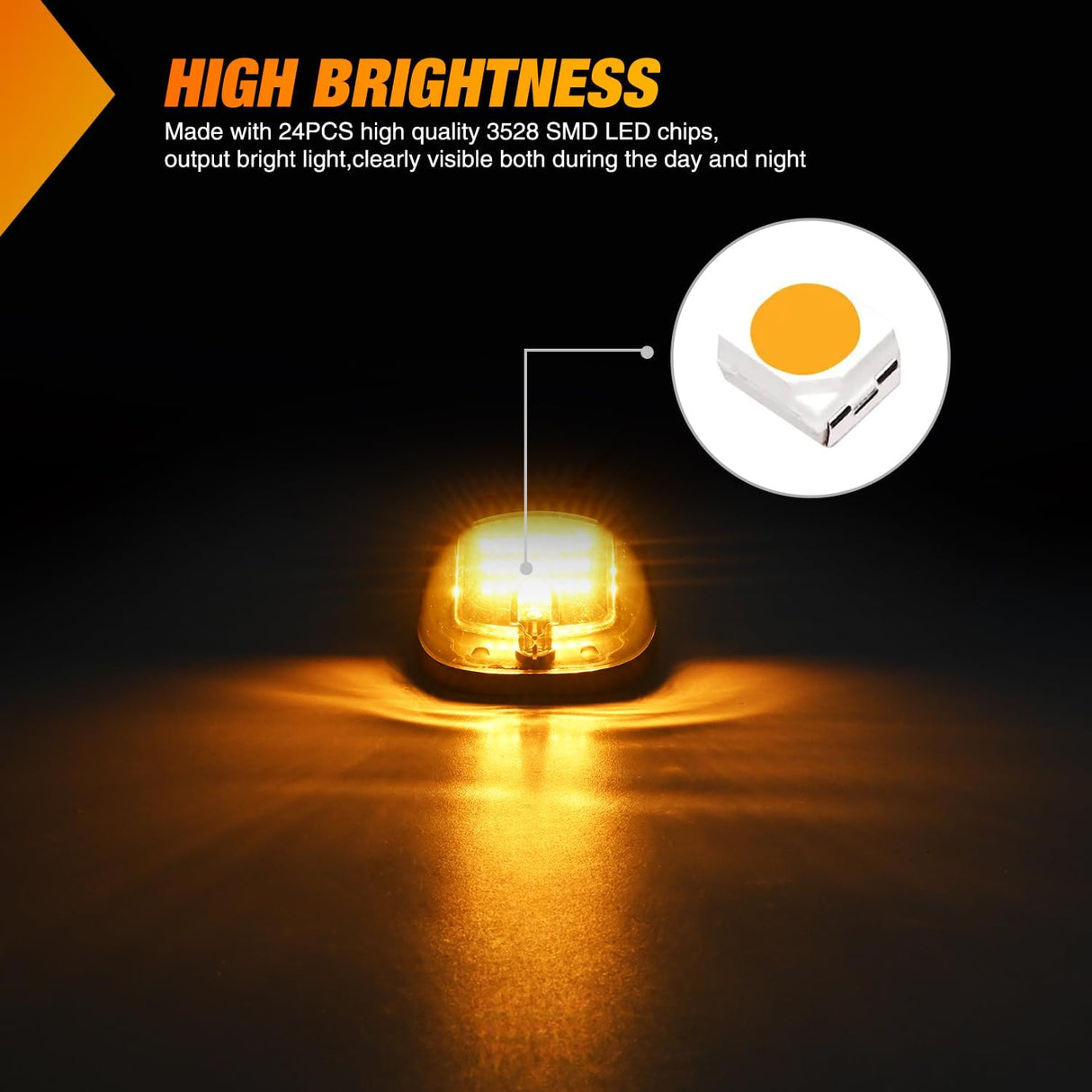 LED Cab Marker Lights 5 PCS 24 LED Smoke Lens Amber Clearance Roof Running Light Compatible with 2003-2018 Dodge Ram 1500 2500 3500 Pickup Trucks