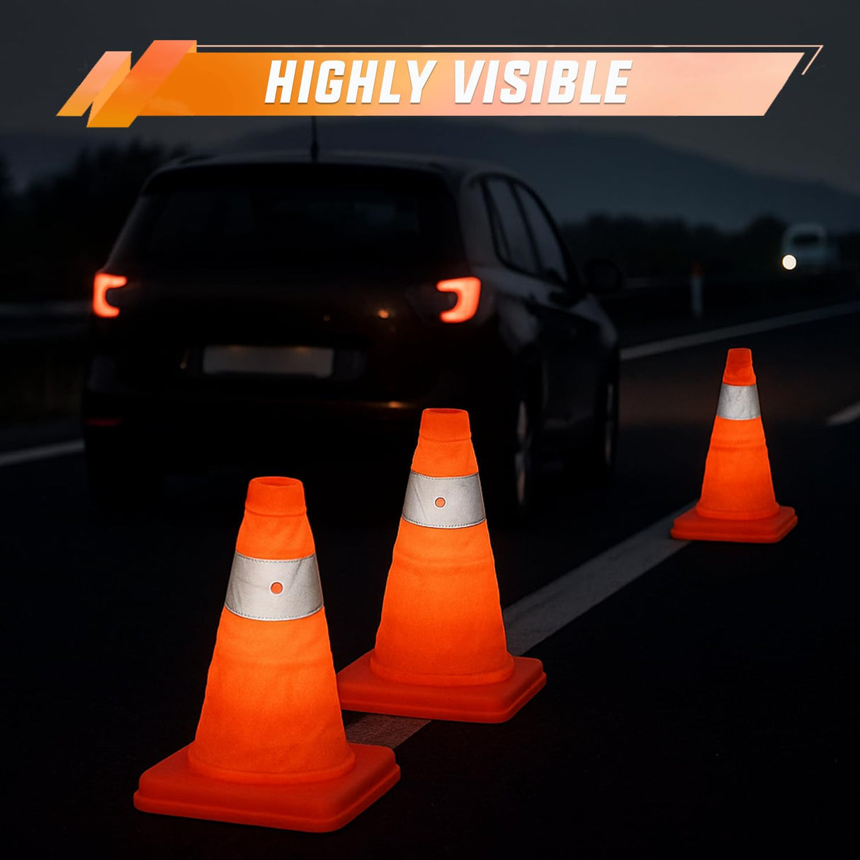 12 Inch Collapsible Traffic Safety Cones 4 Pack - Bright Orange Parking Cones with Reflective Collars for Roadside Emergency, Parking, Driving Practice