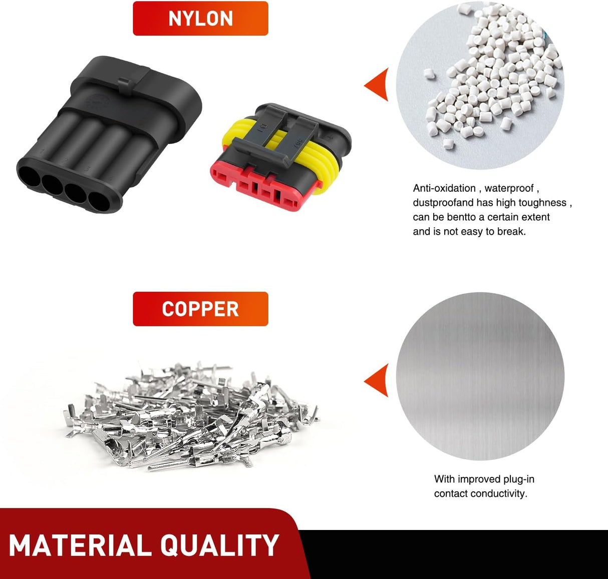 180PCS 4 Pin Electrical Connector Plug Male Female Terminal Wire Connector Nilight