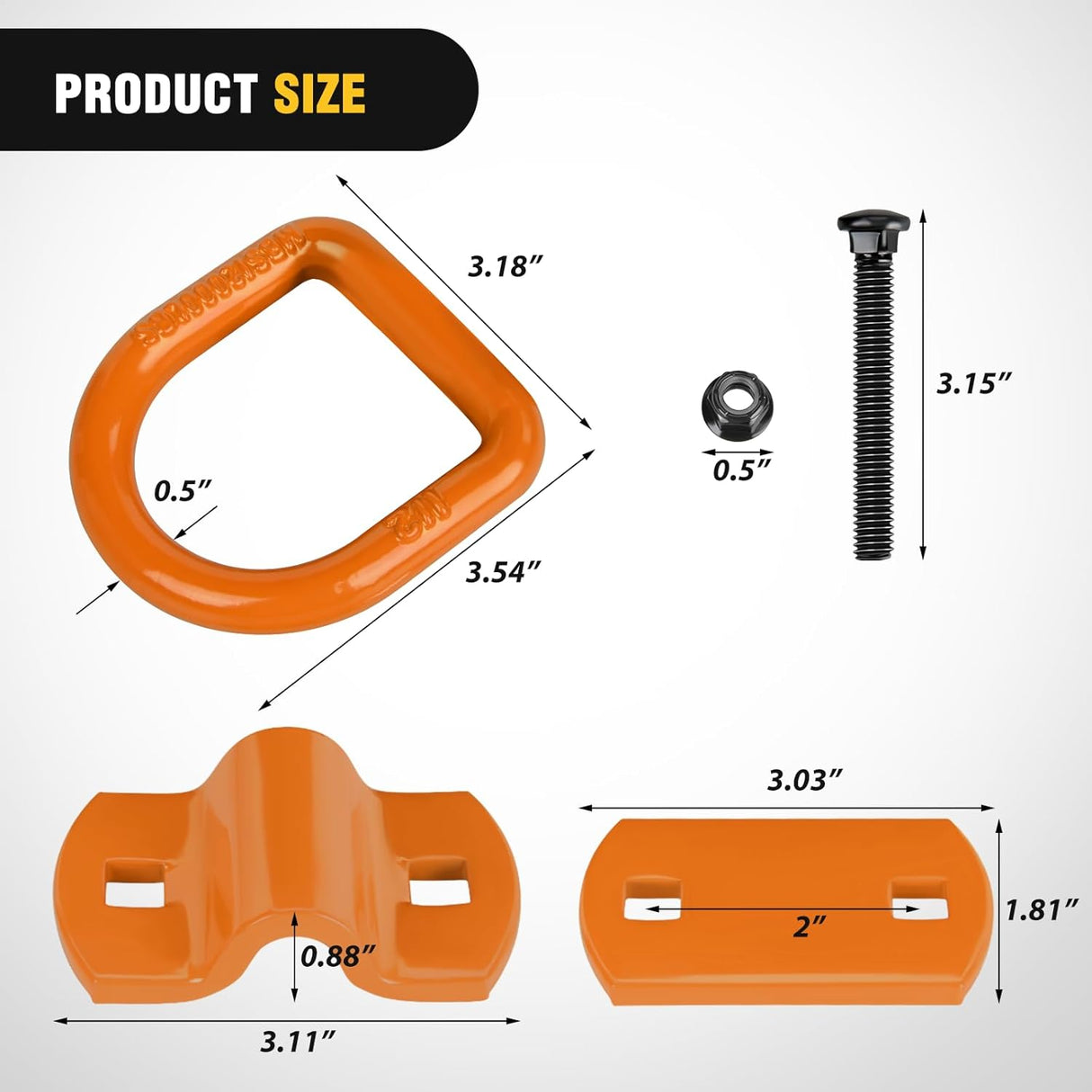 4 PCS D Ring Tie Down Anchor 1/2 Inch Heavy Duty Rings with Screws Bolts on Trailer Truck Bed Cargo 12000 Lbs Break Strength Hook Orange