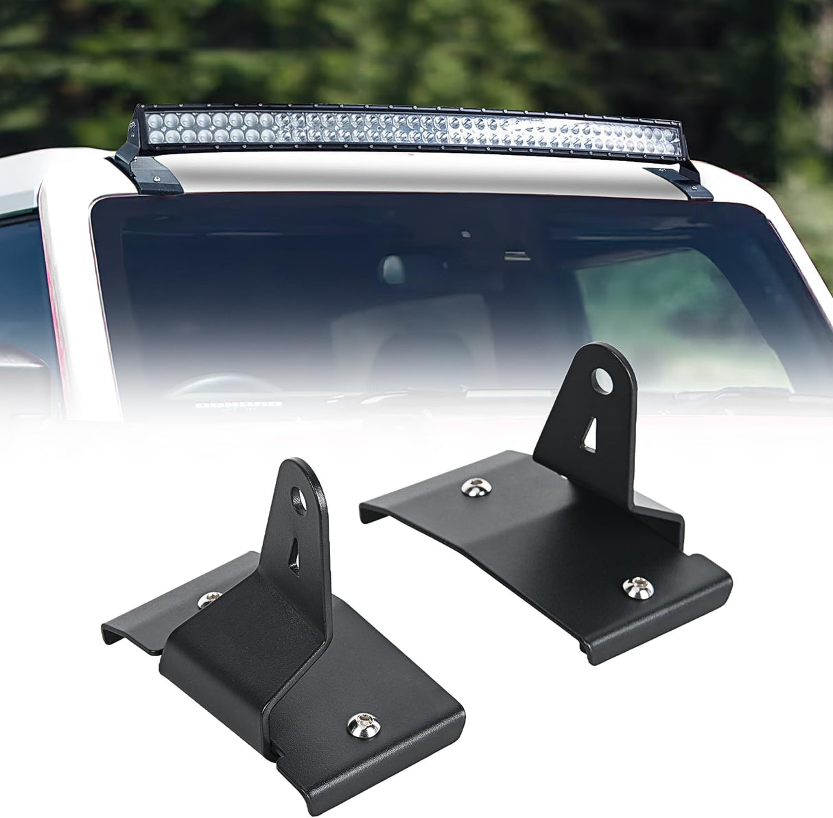 42 inch Curved LED Light Bar Bracket Mounting Upper Windshield Roof Cab Brackets Compatible with Ford Bronco 2 Door and 4 Door 2021 2022 2023 2024