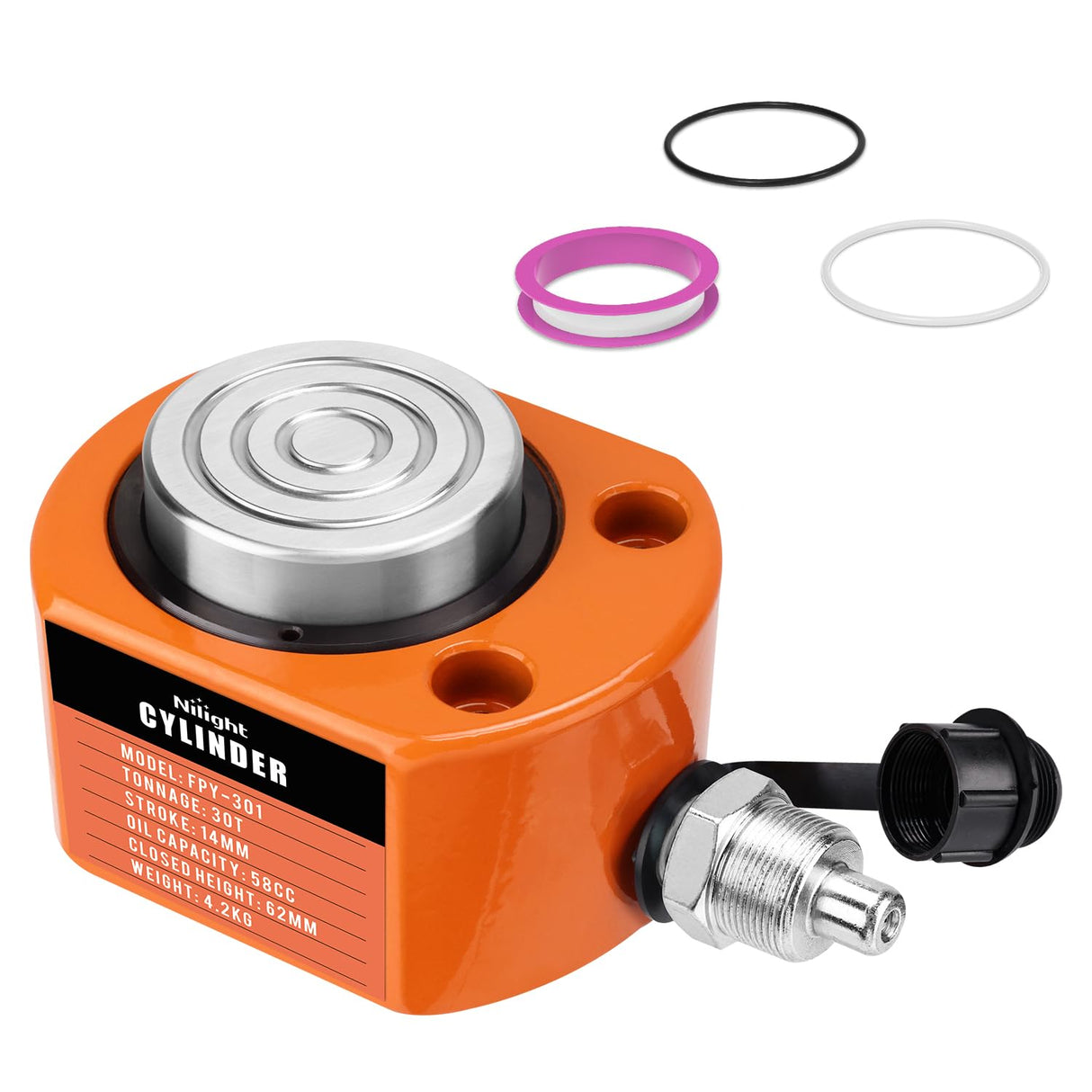 30 Ton Hydraulic Cylinder Jack Porta Power Ram, Heavy Duty Low Profile 0.55 Inch Stroke Automatically Retract Mini Jack Ram Single Acting Lifting Cylinders for Machinery Shipbuilding, Orange