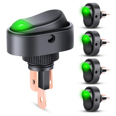 5Pcs 12V 30A Round Toggle LED Switch with Green LED Indicator
