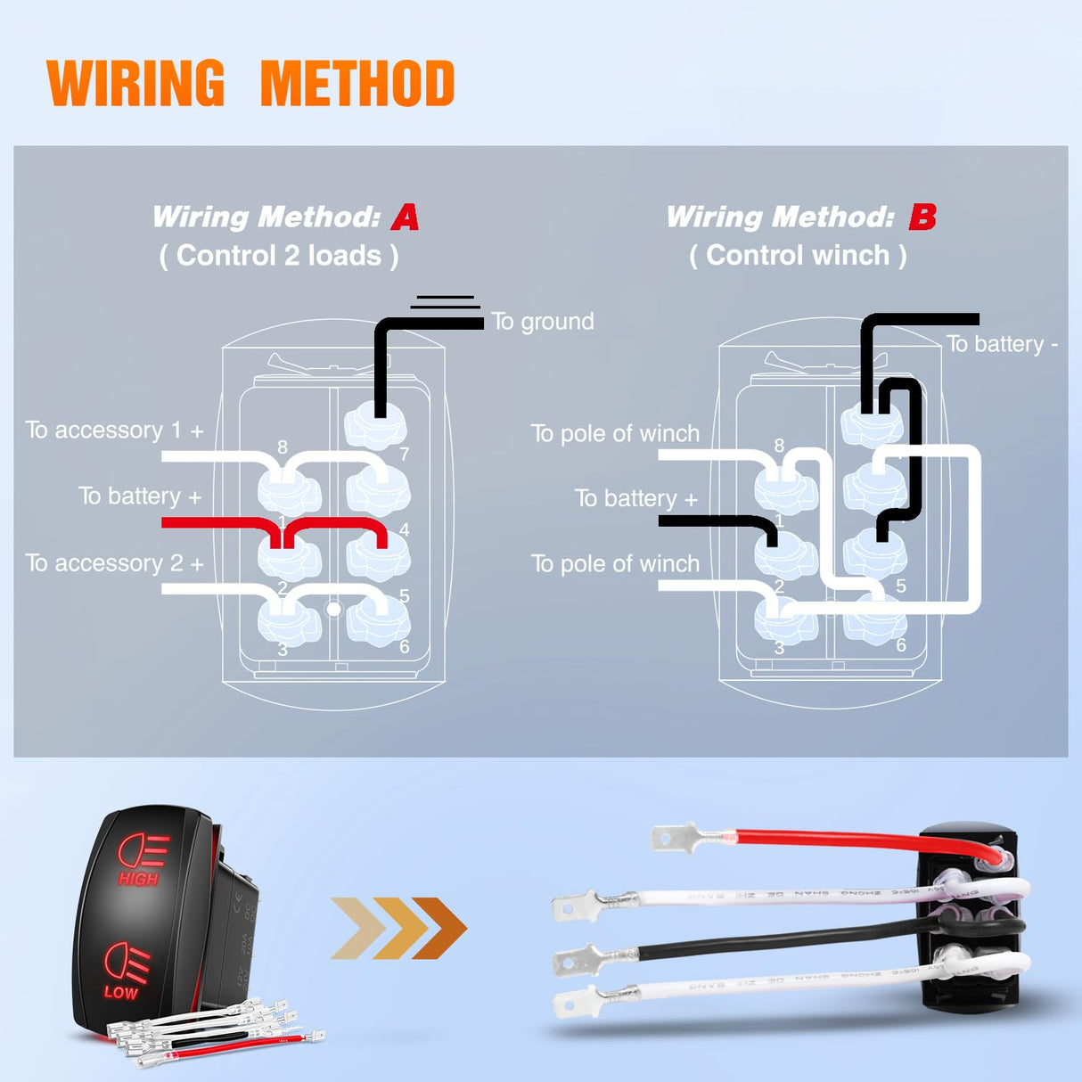 High Low Beam Headlights Rocker Switch Toggle On/Off/On DPDT 7Pin 12V 24V High/Low Jumper Wires for Cars Trucks Caravans Trailer Tractor RV SUV ATV UTV,2 Years Warranty