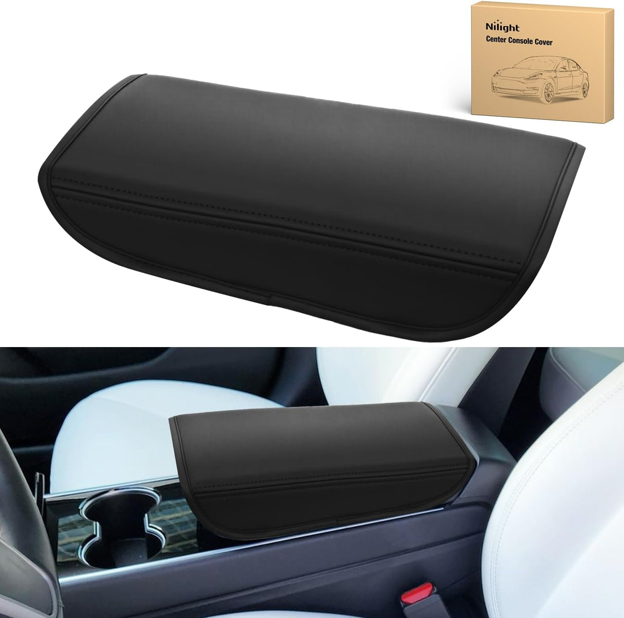Center Console Cover Fit for 2017-2023 Tesla Model 3 2020 2021 2022 2023 Model Y PVC Leather Middle Console Cover Tesla Model 3/Y Car Center Console Cushion Pad Car Armrest Box Cover-Black