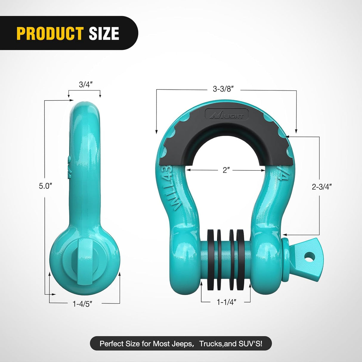 2 Pack 3/4 Inch D-Ring Shackle with 7/8 Inch Screw Pin 41,887lbs Break Strength, Heavy Duty Off Road Recovery Shackle with Isolators Washers for Use with Tow Strap, Winch, Off-Road Jeep Truck Vehicle