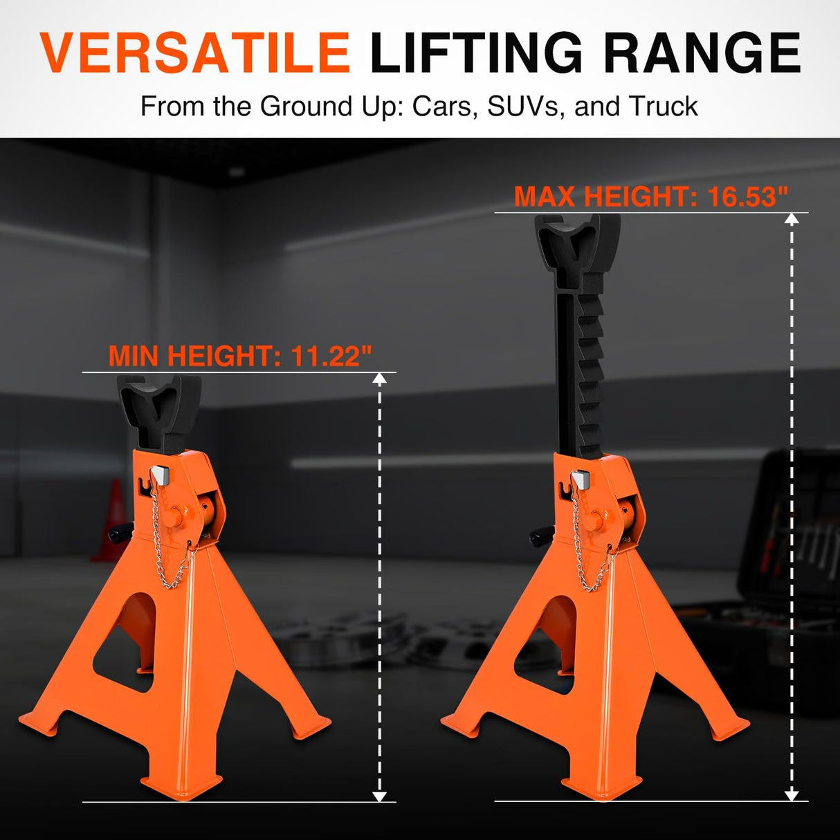 3 Ton Jack Stands, Double Locking Heavy Duty Steel 6,600 lbs Capacity, Adjustable 11.22 Inch-16.53 Inch Height for SUV Sedan Pickup Light Truck, 2 Pack