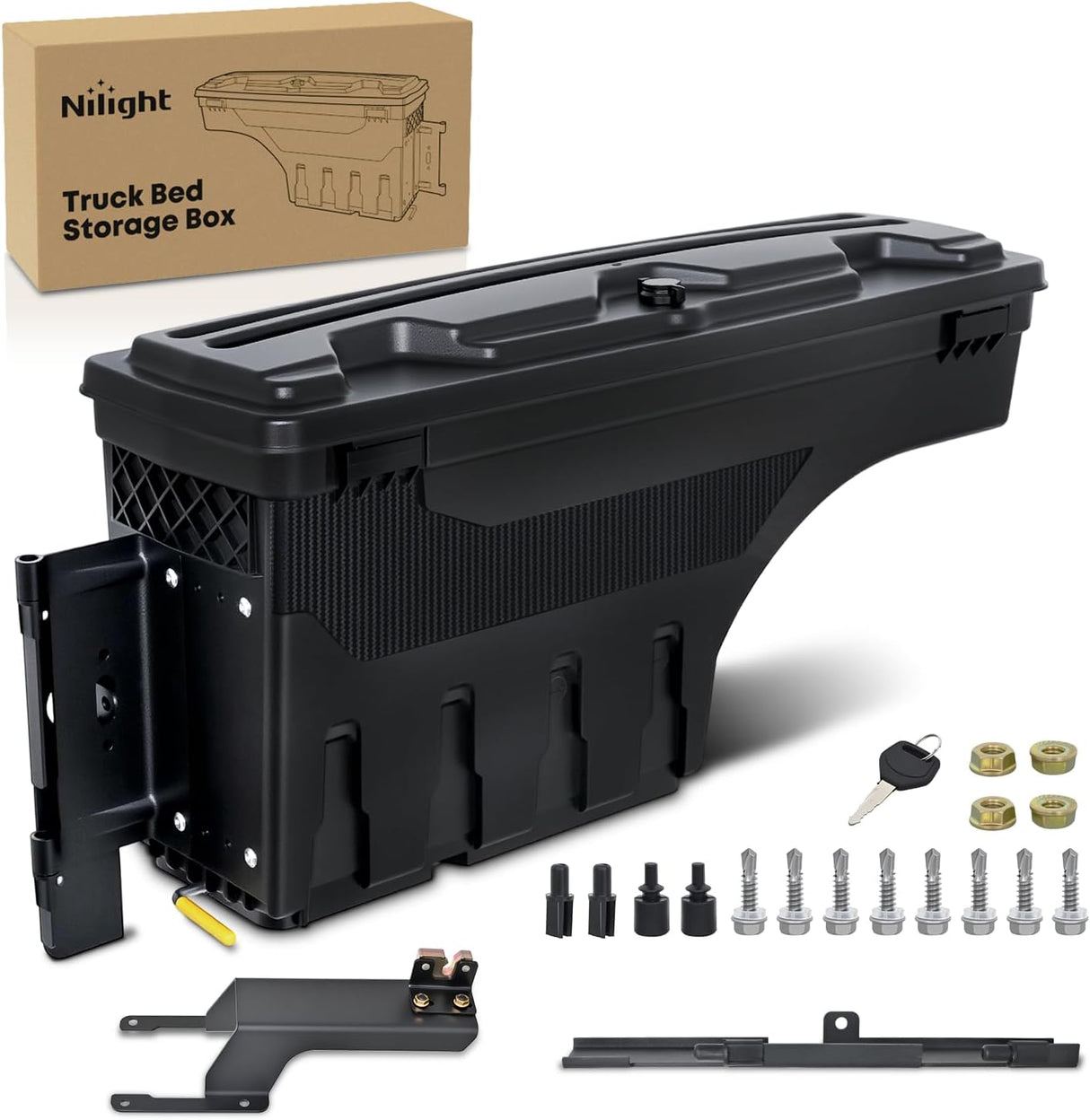 Truck Bed Tool Box Left Drivers Side Truck Tool Box Fit for Ford F-150 2015-2021 ABS Swing Case Truck Bed Storage Box with Lockable Lid Waterproof Wheel Well Toolbox Black