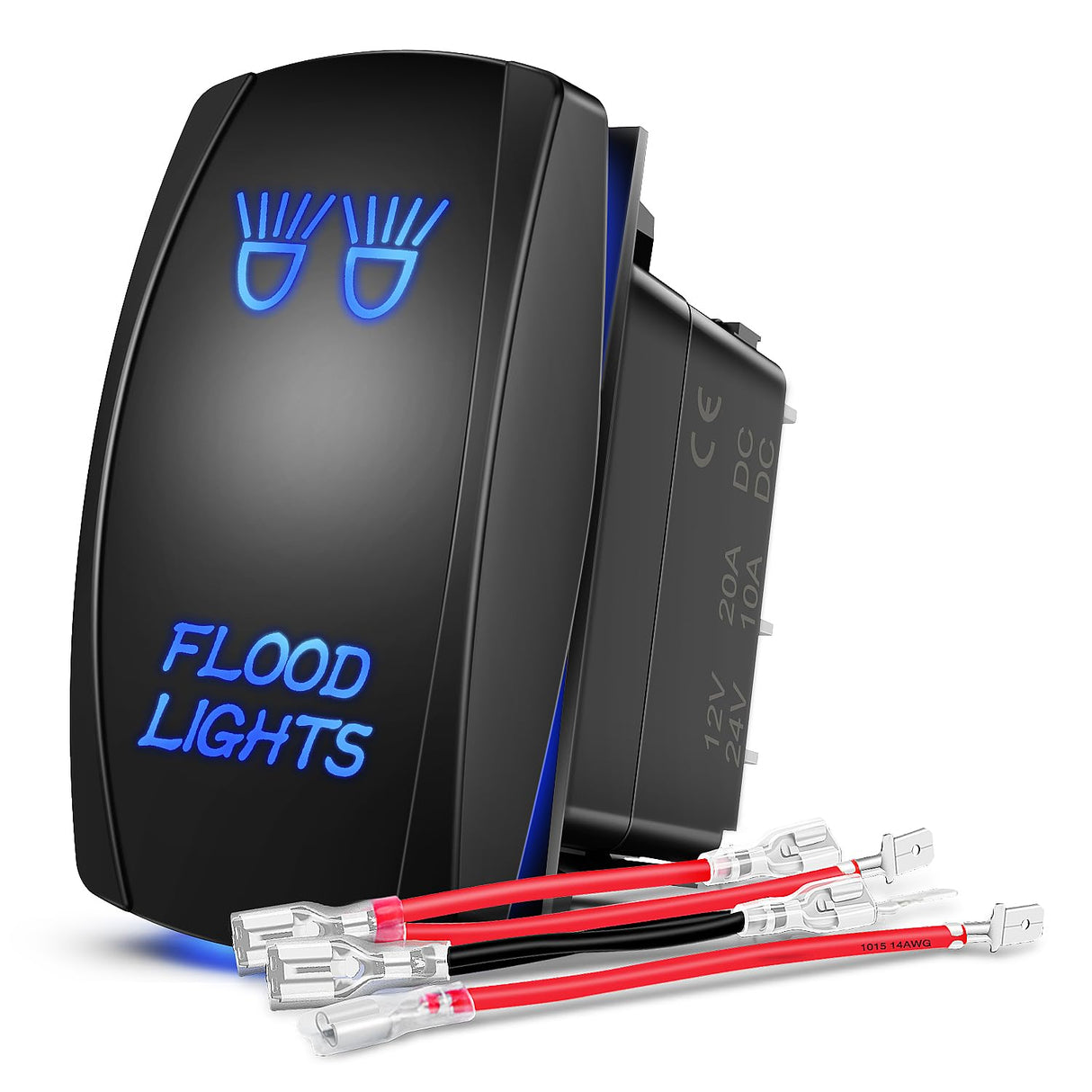 Flood Lights Rocker Switch Led Light Bar 5 Pin Laser On Off SPST Switches 20A/12V 10A/24V Blue with Jumper Wires Set for Cars Trucks Boats ATVs UTVs RVs