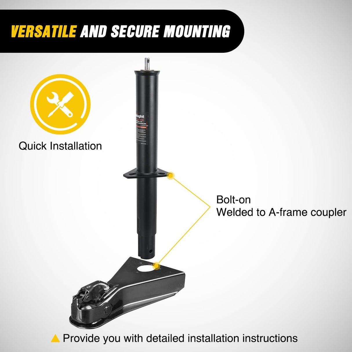 A-Frame Trailer Jack 5000 lbs Capacity 15 Inch Vertical Travel Heavy Duty Trailers Tongue Jack with Top Wind Handle Alloy Steel Utility Trailer RV Jack Stand for Trailers RV Boat Camper Matt Black