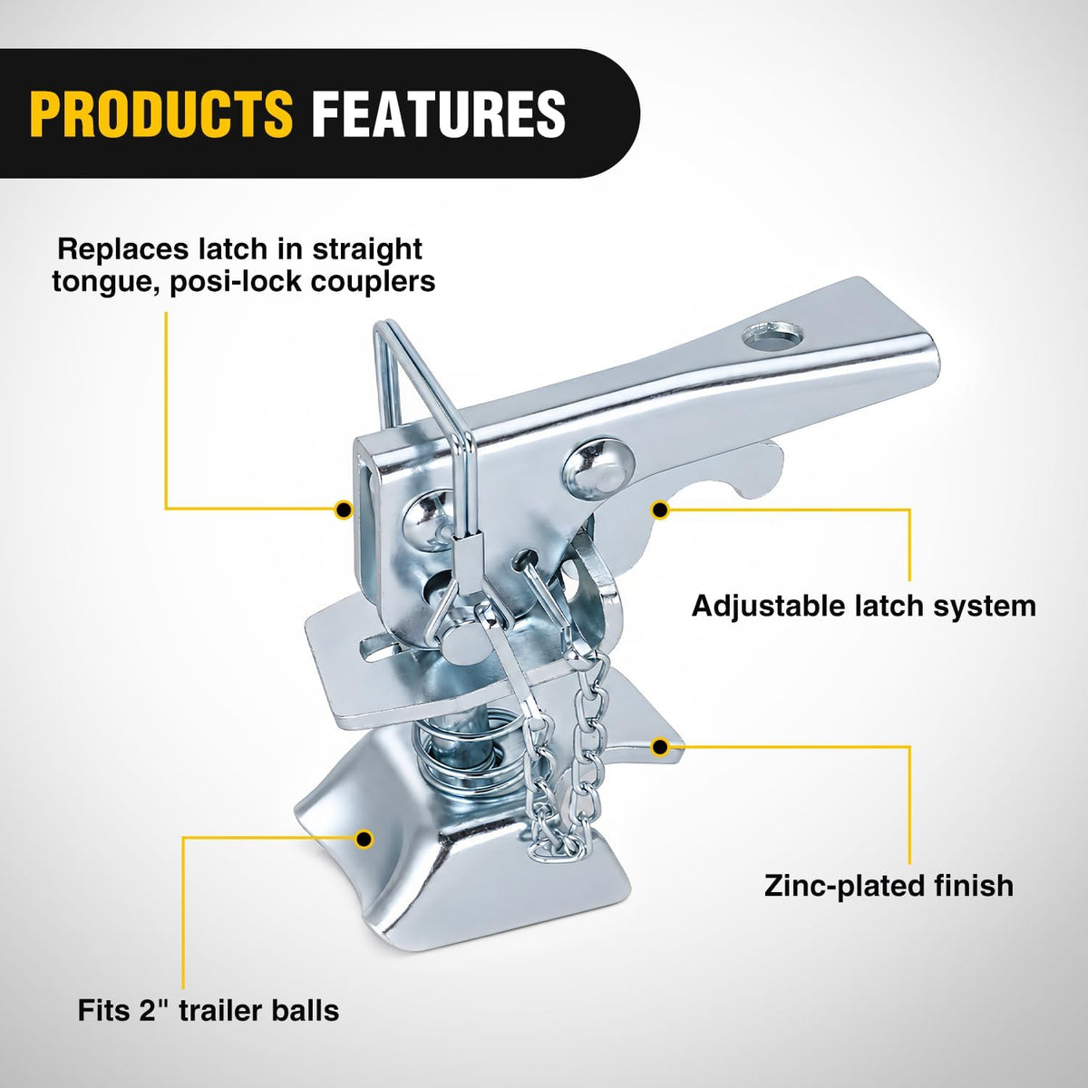 2 Inch Trailer Coupler Repair Kit with Chain 5000 lb Capacity Fit for Nilight Straight Trailer Coupler 3 Inch Channels
