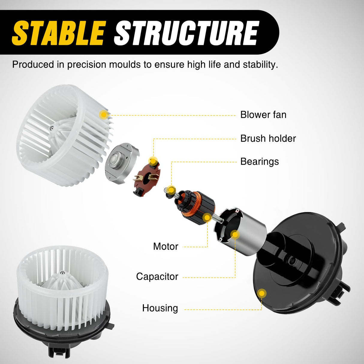 Front Blower Motor for Chevy Tahoe 2007 2008 2009 2010 2011 2012 2013 2014, Silverado, Avalanche, Suburban, GMC Yukon, Sierra, Cadillac Escalade - Replaces 22741027, 700164