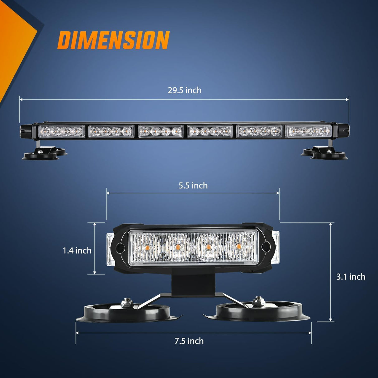 29.5 Inch Roof Top Amber Strobe Lights 56LED Hazard Emergency Warning Light Bar Magnetic Mount Nilight