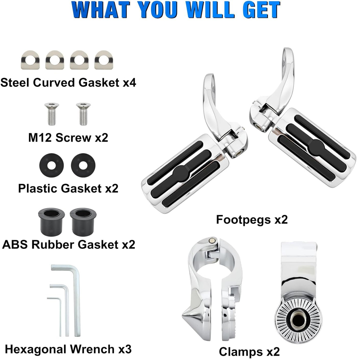 1-1/4 Inch Motorcycle Highway Pegs For Harley Touring Street Glide Electra Glide Road King CVO Dyna Trike Sportster Adjustable Short Angled Foot Pegs Universal For 1.25 Inch Engine Guard Crash Bars