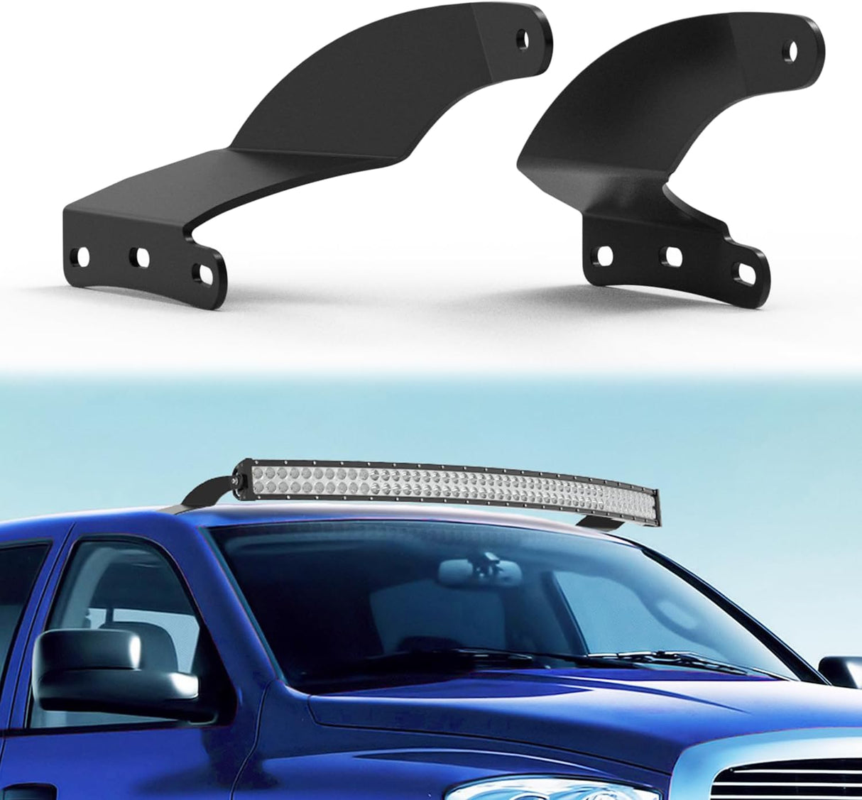 52 inch Curved LED Light Bar Bracket Mounting Upper Windshield Roof Cab Brackets Compatible with 2002-2008 Dodge RAM 1500 and 2003-2009 RAM 2500 3500