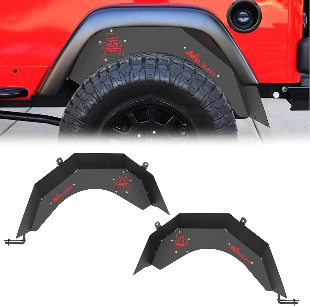 TJ Rear Inner Fender Liners Fit for 1997 1998 1999 2000 2001 2002 2003 2004 2005 2006 Jeep Wrangler TJ & LJ 2PCS Offroad Powder Coated Steel Splash Mud Guard Wheel Well Liner Covers