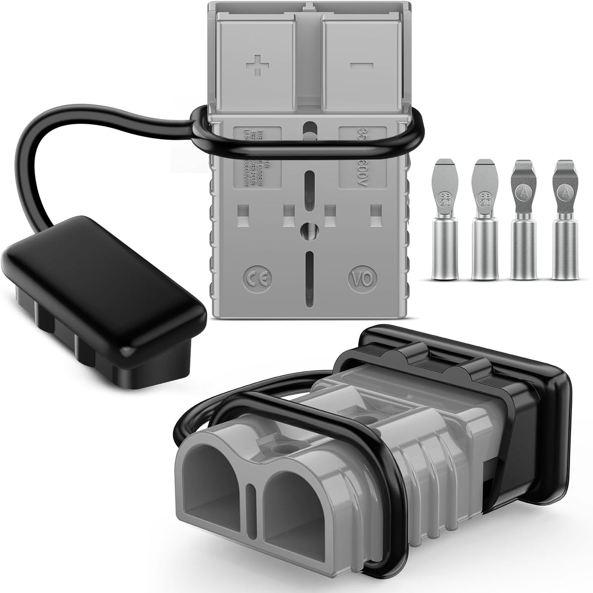 Anderson Connector 350AMP 2/0AWG Anderson Plug 12V-36V Battery Quick Connect/Disconnect Wire Harness Plugs Connectors Kit for 2/0 Gauge Cables Car ATV Trailer Towing Winch Motor, 2 Pack Grey
