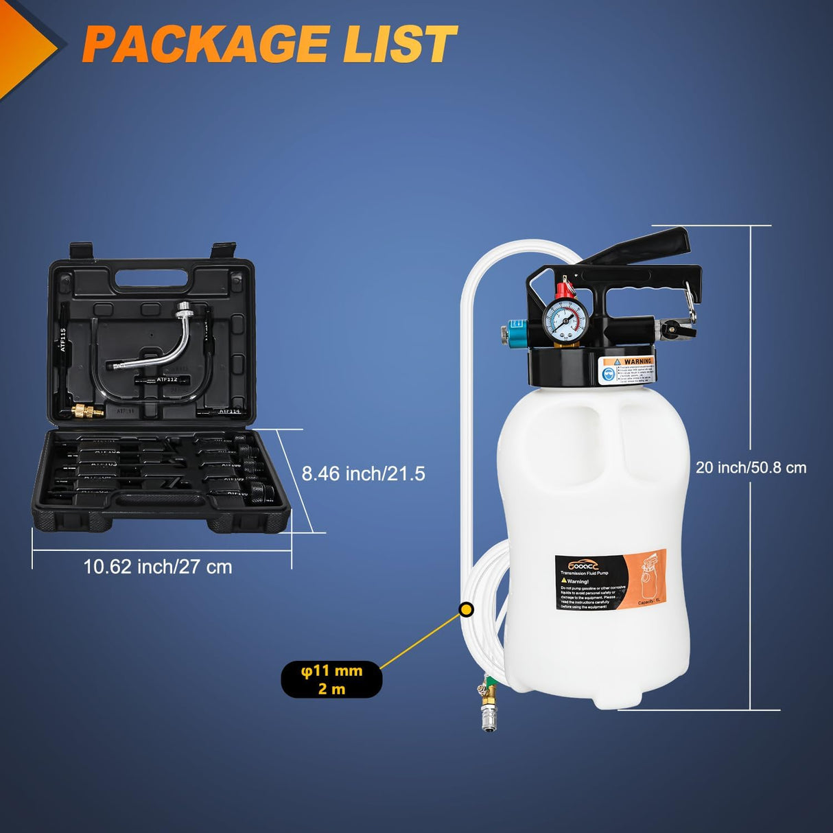 Transmission Fluid Pump Kit 10L Automotive Pneumatic Oil Fluid Extractor ATF Refill Dispenser Transfer Pump with 15 ATF Filler Adapters 2.6 Gal 2 Way Vacuum Fluid Evacuator Oil Change Tool Set