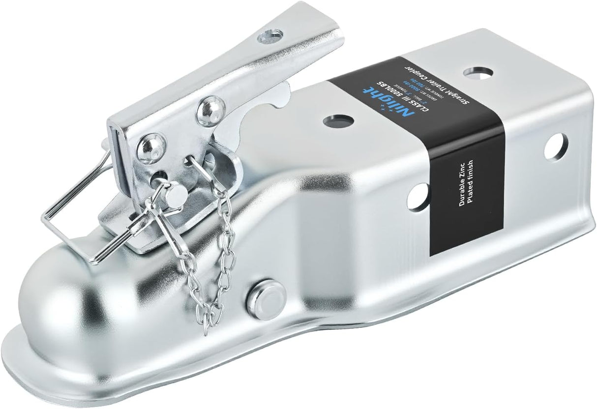 Straight Trailer Coupler with Security Latch&Chain for 2-Inch Hitch Ball, 3-Inch Channel,5000 LBS,Heavy Duty Trailler Tongue Coupler for Station Wagon, Truck, Bolted & Welded Installation