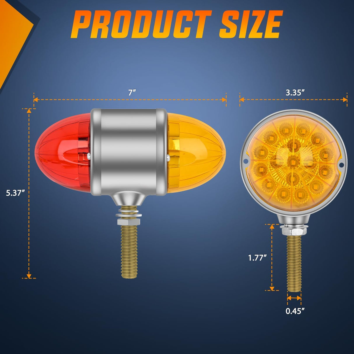 34 LED Dual Face Watermelon Light 2PCS Amber and Red Clear Lens Auxiliary Side Marker Clearance Turn signal Brake Pedestal Lights IP68 Waterproof for Trailer Semi Trucks Pickup Camper RV