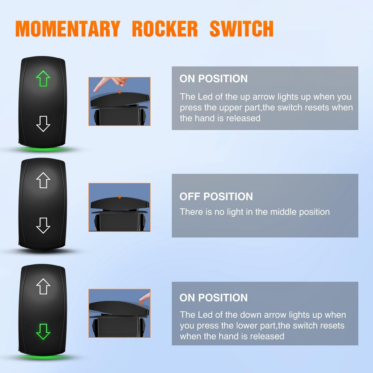 Arrows Motor Polarity Reverse Momentary Rocker Switch DPDT 20A 12V 24V 7PIN (ON) Off (ON) Toggle Wire Up Down Carling for Car Boat Truck Linear Actuator Trailer
