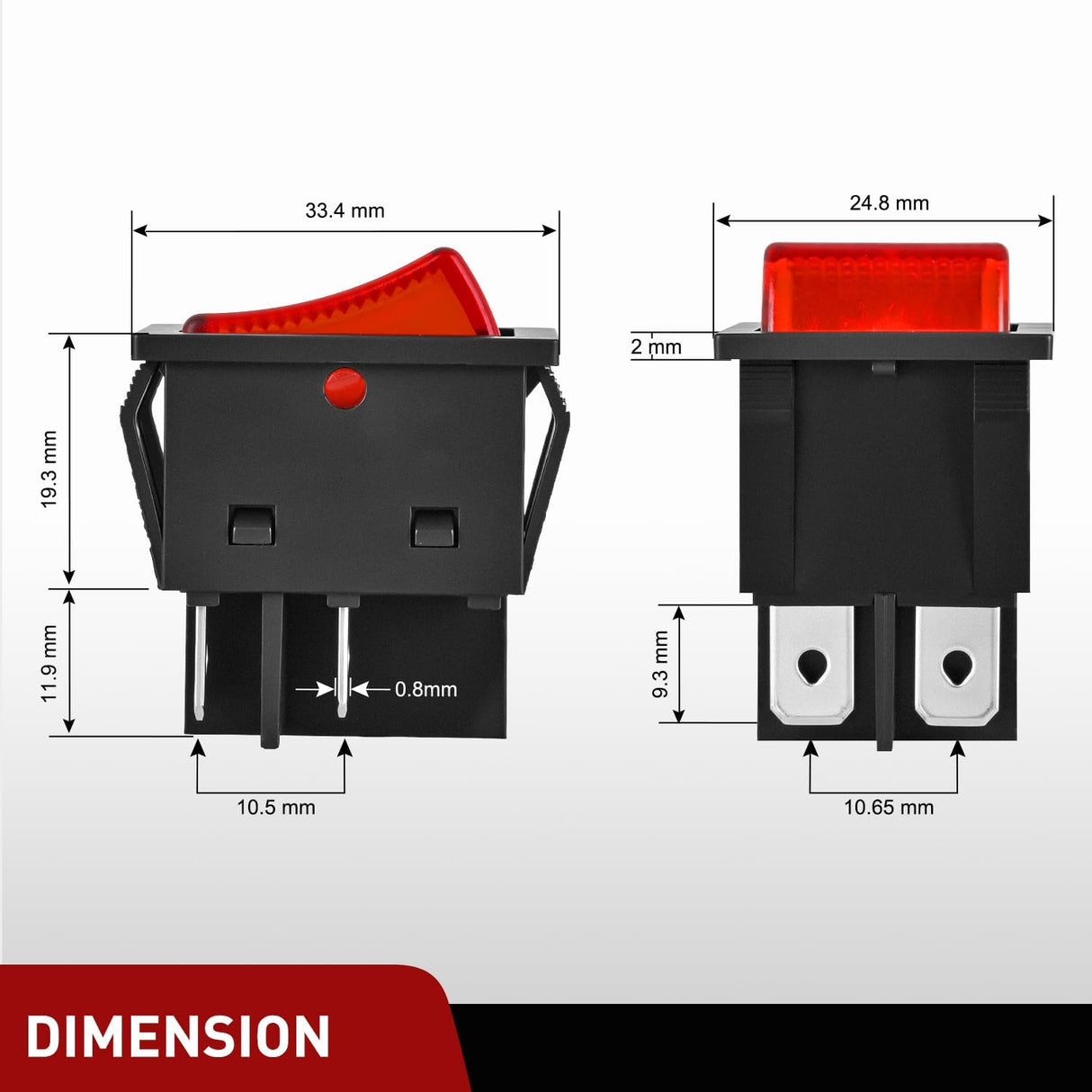 12V 24V Rocker Switches Red LED Lighted 4 Pin 2 Position ON Off Toggle Switch 5PCS KCD4 DPST for Car Automotive Truck Boat Marine Off-Road Vehicle