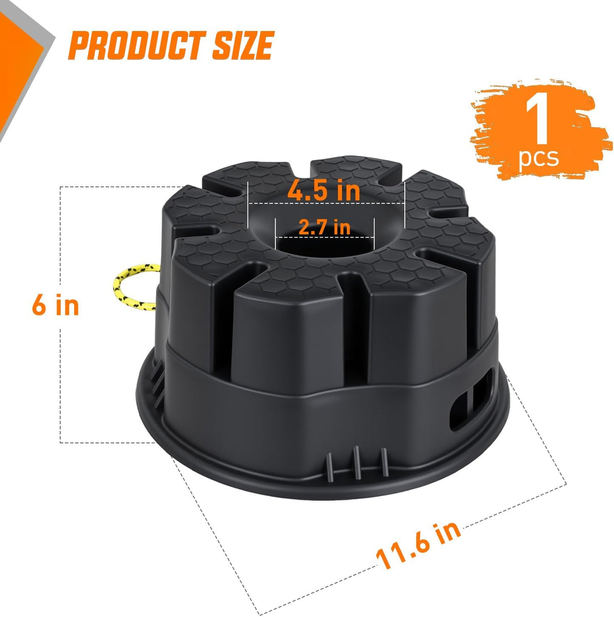 Trailer Jack Block, 6 Inch RV Camper Stabilizer Blocks for Travel Trailer with Bag, Heavy Duty RV Leveling Block with 40000lbs Capacity Universal for Tongue Jack Post Foot 5th Wheels Black 1 Pack