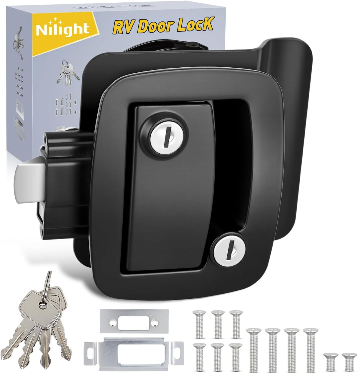 RV Door Lock Replacement with Paddle Deadbolt 100% Zinc Alloy Entry Locks Handle Latch 4 Keys Heavy Duty Enclosed Camping Locking Kit Fits RVs Campers Travel Trailers Horse Cargo Haulers