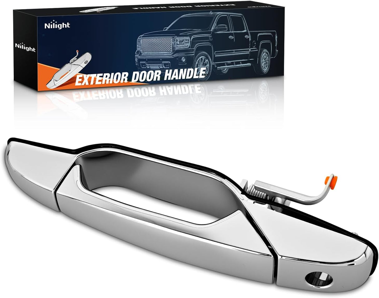 Exterior Front Left Driver Car Door Handle Key Hole Compatible with 2007 08 09 10 11 12 2013 Chevy Silverado Suburban Tahoe GMC Sierra Yukon Cadillac Escalade Replaces# 80546,20828258,Chrome
