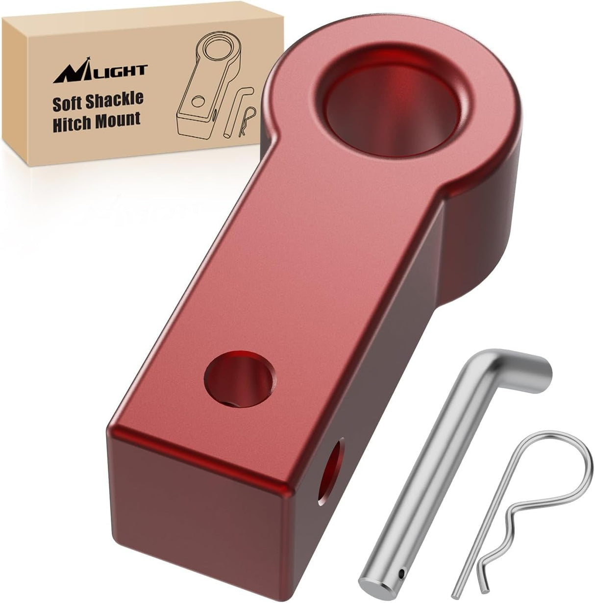 Aluminum Soft Shackle Hitch for 2 Inch Receiver 35274 Lbs Break Strength with Lock Pin 1.35 in Oversize Smooth Hole for Large Soft Shackles Off-Road Towing Accessory for Trucks SUV (Red)