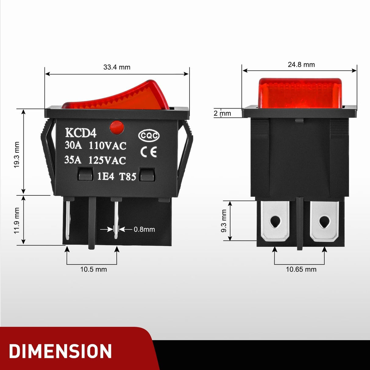 3PCS DPST Rocker Switches 12V 30A/110V 35A/125VAC Red Lighted 4 Pin 2 Position ON Off Toggle Switch KCD4 for Car Automotive Truck Boat Marine Off-Road Vehicle