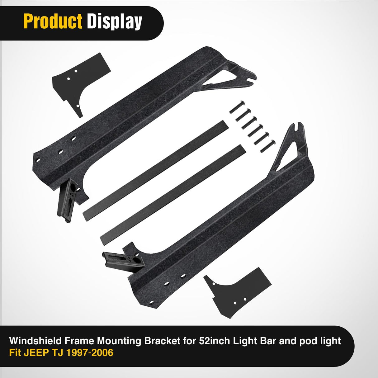 52inch Light Bar Windshield Frame Mounting Brackets for Jeep Wrangler TJ 1997-2006 No-Drill A-Pillar Light Mount for Pod Lights, Heavy Duty Steel Off-Road LED Light Bar Dual Mount