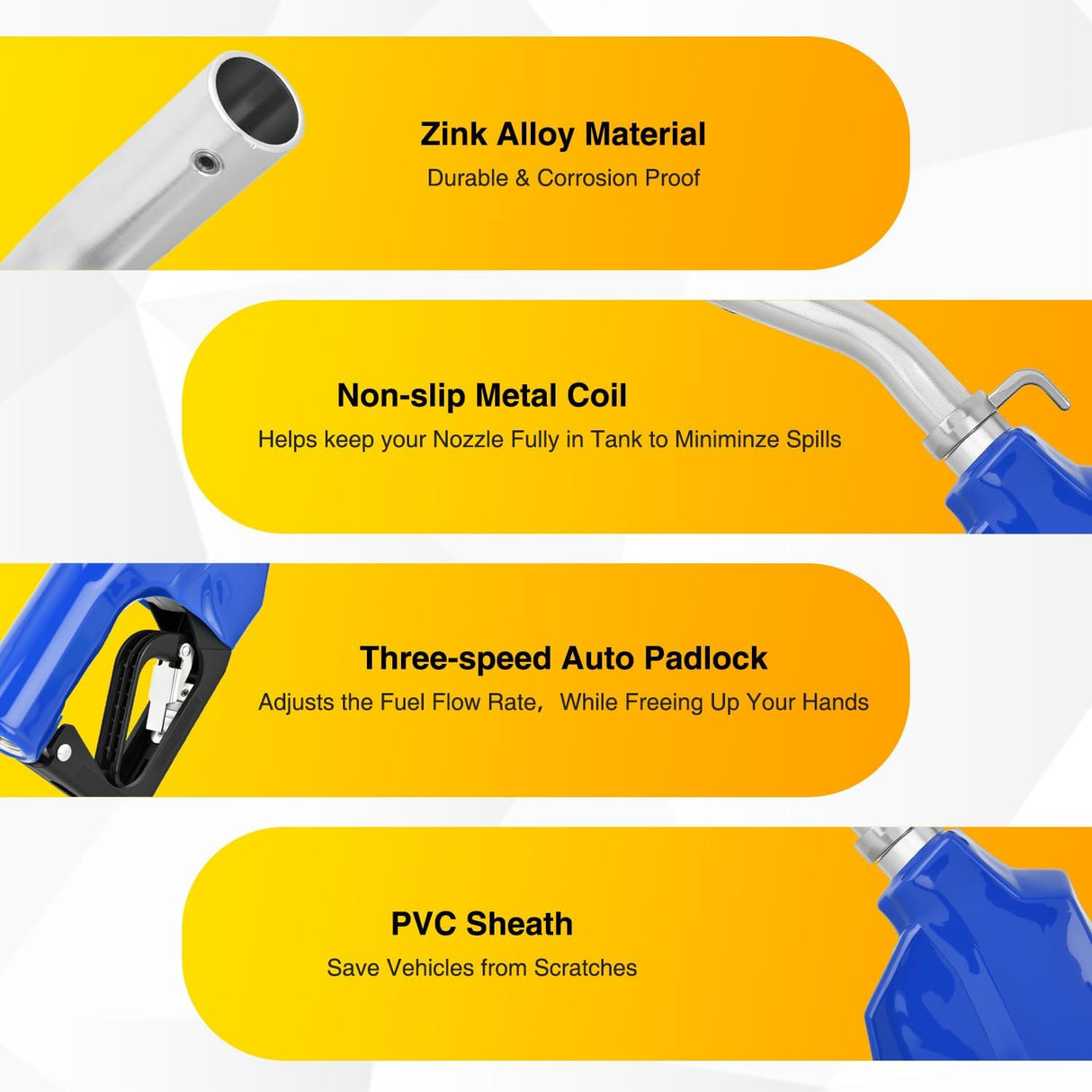 1 Inch NPT Fuel Nozzle with Fuel Hose Swivel, High Flow Auto Shut Off Gas Pump Transfer Refilling Nozzle with Adjustable Speed Padlock for Gasoline, Kerosene, Diesel