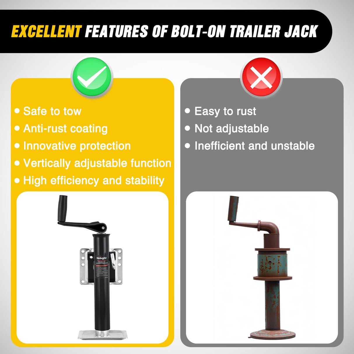 Trailer Jack 2000LBS Heavy Duty Swivel Bolt-On Trailer Jack 10 Inch Vertical Travel Alloy Steel Utility Trailers Tongue Jack Stand for RV Boat Horse Trailers Camper Utility Yacht Matt Black