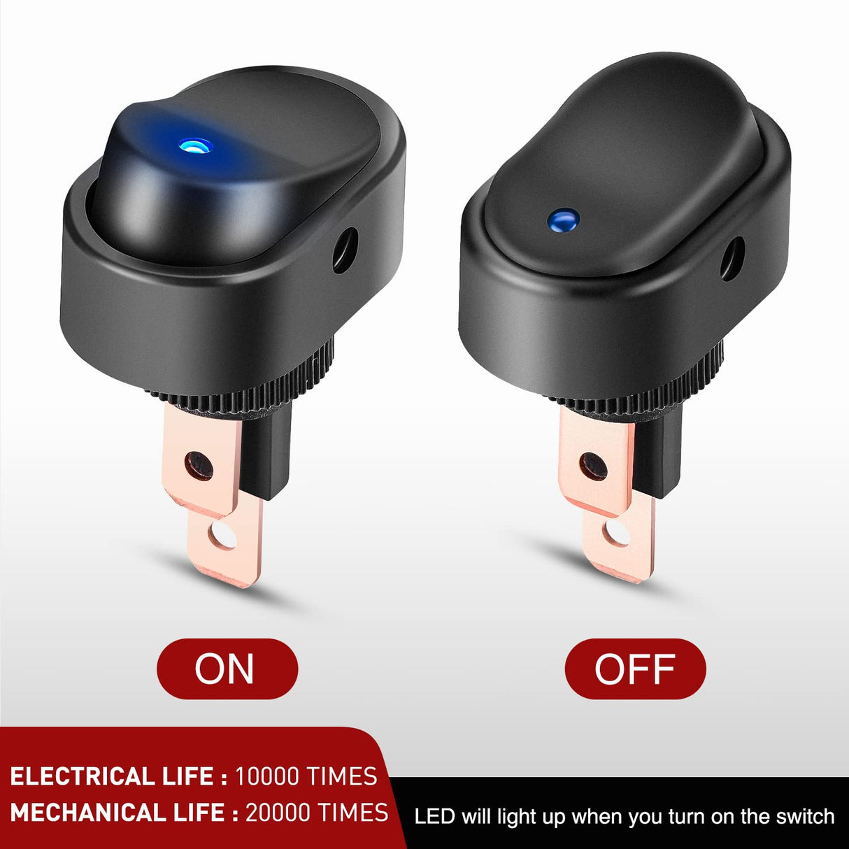 5PCS LED Lighted Rocker Switch 12V Blue LED Illuminated ON Off Toggle 30A 3Pin SPST Oval Shaped 12mm Hole for Automotive Car Truck RV Motorcycles Marine Boats
