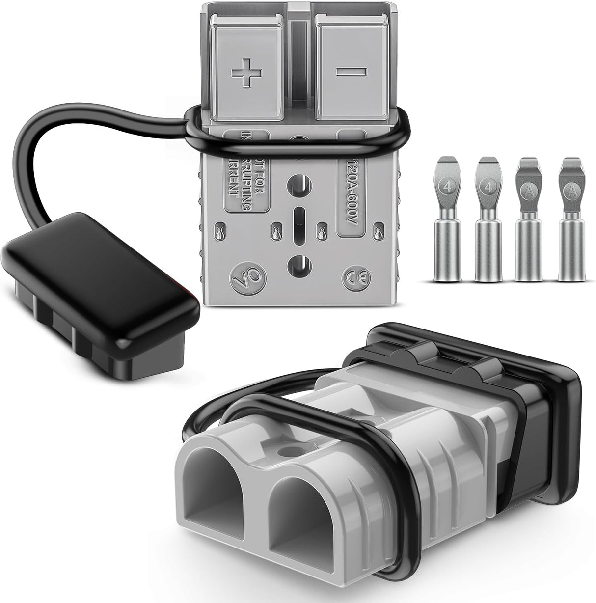 Anderson Connector 120AMP 4AWG Anderson Plug 12V-36V Battery Quick Connect/Disconnect Wire Harness Plugs Connectors Kit for 4 Gauge Cables Car Marine ATV Trailer Towing Winch Motor 2 Pack Grey