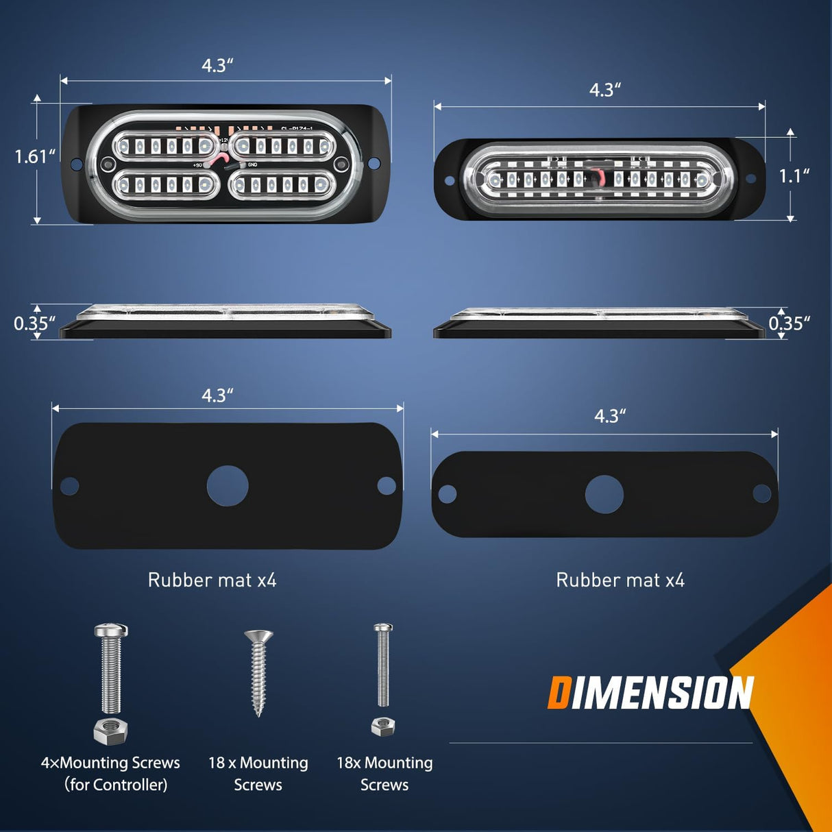 8PCS Led Strobe Lights with Controller 12V 24V Sync Feature Blue Emergency Hazard Warning Light 12 24 LED Surface Mount for Vehicle Car Truck RV ATV