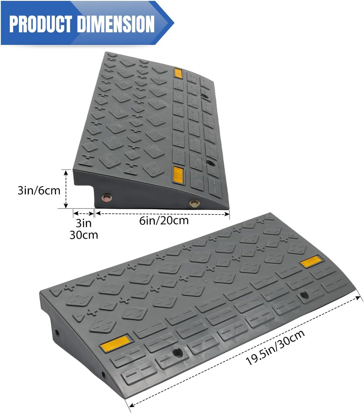 Curb Ramps 2 Pack, 3.9 inch Rise Durable Plastic Threshold Driveway Step Ramp for Scooter, Bikes, Motorcycle, Dolly, Lawn Mower
