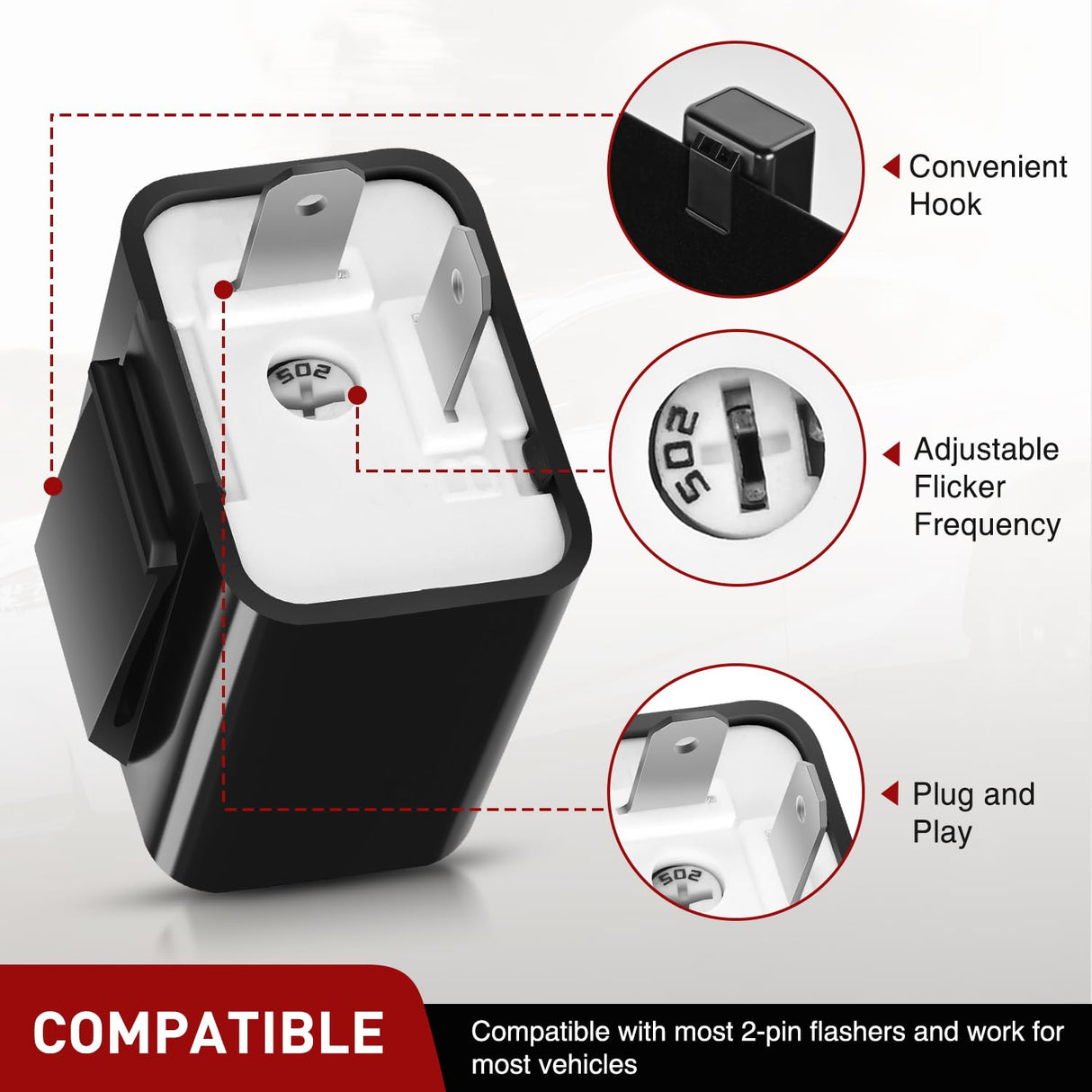 4PCS Flasher Relay Adjustable 2 Pin Electronic Blinker Relay 12V Fixes Motorcycle Turn Signal and Hazard Warn Hyper Blink Flash or No Flash for LED and Halogen Bulbs