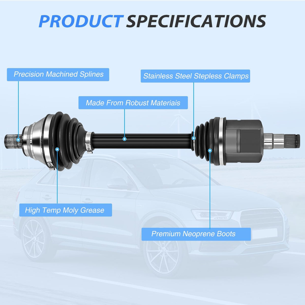 CV Axle Shaft Assembly | Compatible with 2009-2017 Volkswagen Tiguan 2015-2018 Audi Q3 Quattro 2009-2013 VW CC 2006-2008 Passat Front Driver Side