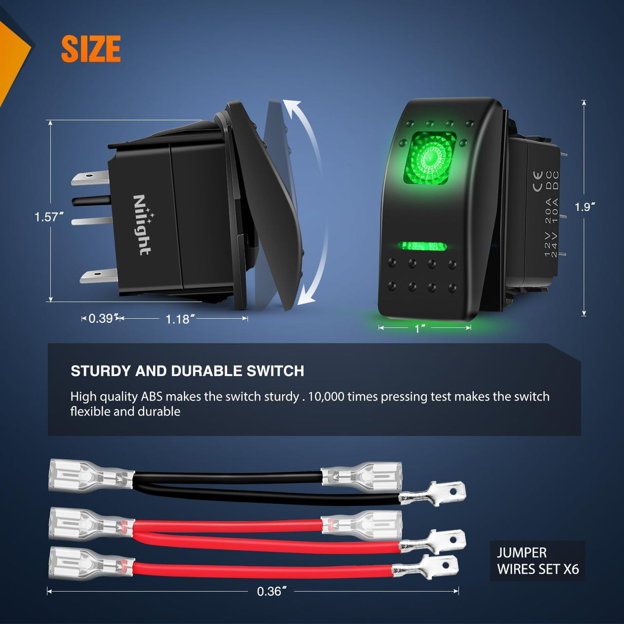 3Pcs 5Pin SPST On/Off Rocker Switch Green Nilight