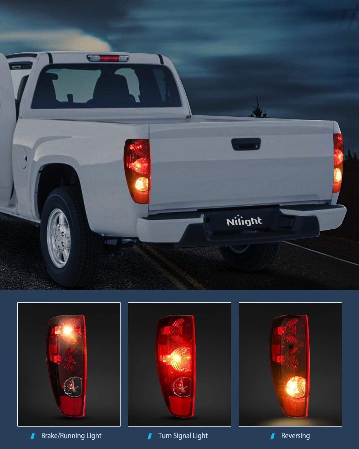 Headlight and Taillight Assembly Combo Compatible with 2004 2005 2006 2007 2008 2009 2010 2011 2012 Chevy Colorado GMC Canyon OE Style Chome Housing Amber Reflector with Red Tail Light