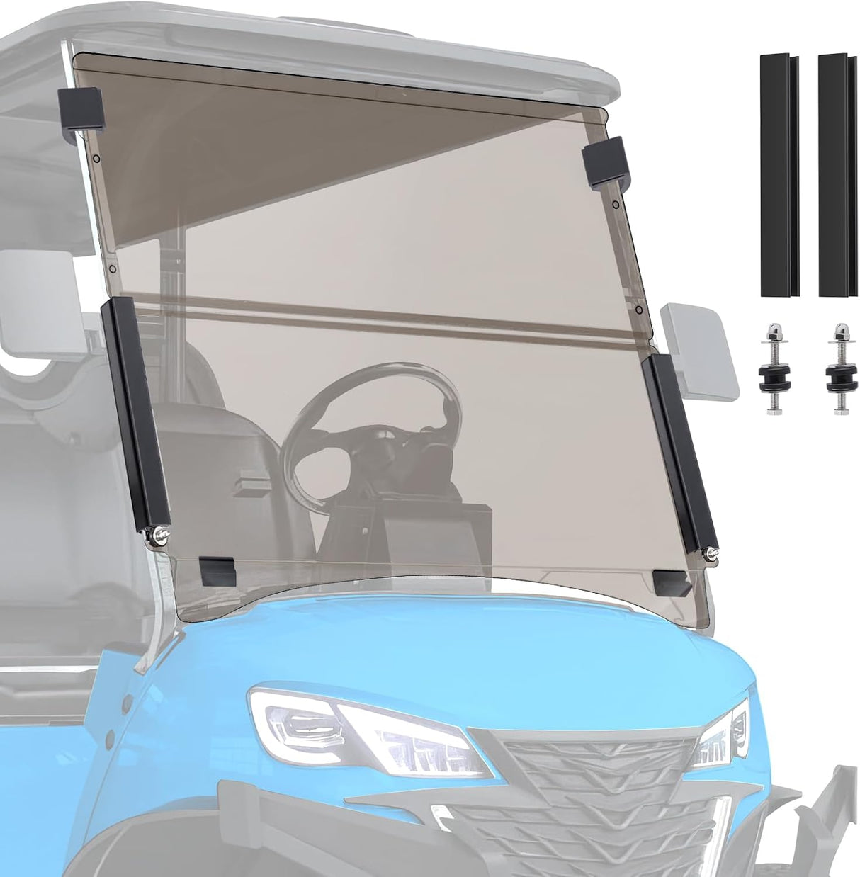 Golf Cart Windshield for Front Window Foldable Windproof UV Protection Compatible with EZGO TXT 1994.5-2013,Tinted Polycarbonate (PC) Scratch and Impact Resistant
