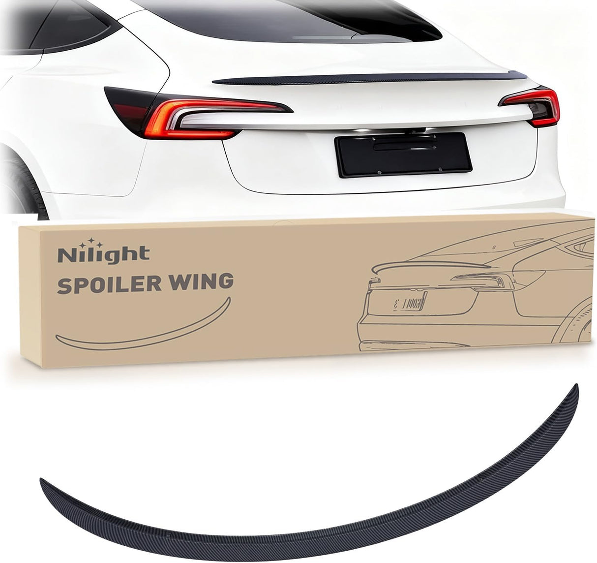 Spoiler Fit for Tesla Model 3 Highland 2024 2025 2026 Spoilers for Cars Rear Spoiler Wing Sporty Rear Trunk Lip Exterior Accessories No-Drill Installation ABS Carbon Fiber Pattern, Matte Black